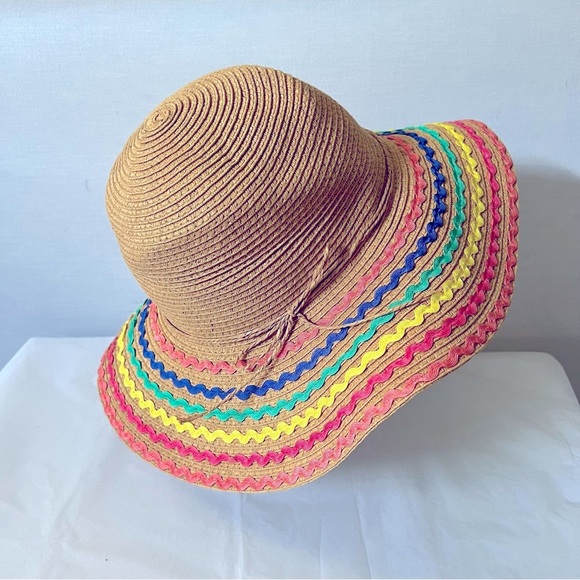 Target Brown and Pink Straw Hat with Vibrant Stripes - Picture 1 of 8